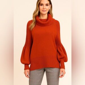 Anthropologie Paloma Cozy Knit Tunic Sweater Burnt‎ Orange Balloon Sleeve M